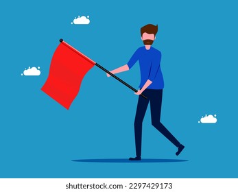 man holding a red flag. Victory and success. vector 
