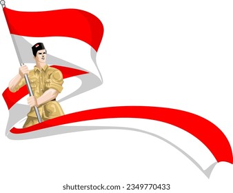 Man holding red and white flag of indonesian independence man hut ri ribbon png transparent clipart image