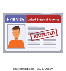 Man is holding a rejected work visa application for the united states of america