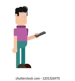 Man holding ringing telephone. Vector illustration