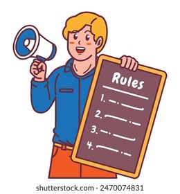 Un hombre con un Tablero de reglas