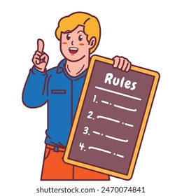 A Man Holding a Rule Board