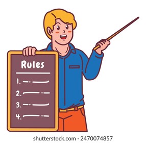 A Man Holding a Rule Board