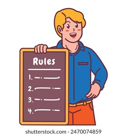 A Man Holding a Rule Board