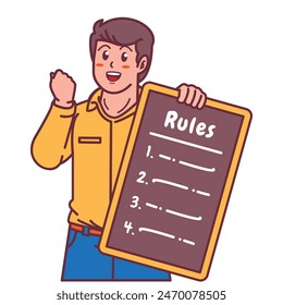 Un hombre con un Tablero de reglas