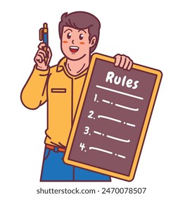 A Man Holding a Rule Board