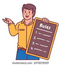 Un hombre con un Tablero de reglas