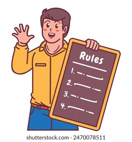 A Man Holding a Rule Board