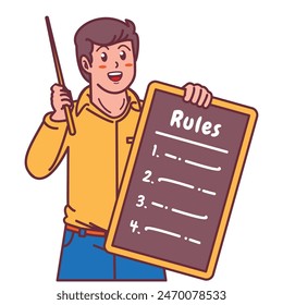 A Man Holding a Rule Board