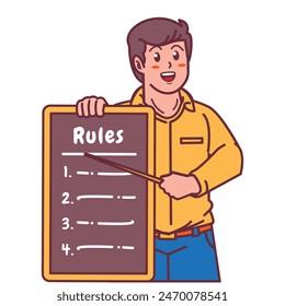 A Man Holding a Rule Board