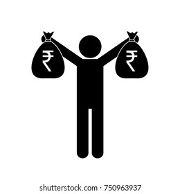 Man Holding Rupee Money Bags