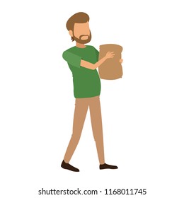 Man holding sack bag
