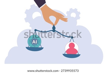 Man holding a scale of justice comparing AI and human