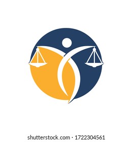 Man Holding Scales of Justice Logo. Law and Attorney Logo Design.	