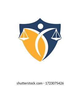 Man Holding Scales of Justice Logo. Law and Attorney Logo Design.	