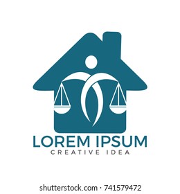 Man Holding Scales of Justice Logo. Law House Logo Design. Property Law Logo, Real estate and law symbol.