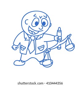 man holding scales linear vector illustration