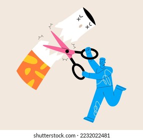 Man holding a scissors to cut a cigarette. Colorful vector illustration
