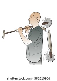 A man holding scooter. Color vector illustration.