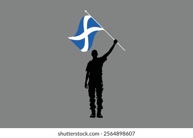 A Man holding a Scotland flag, Scotland flag vector graphic, Scotland country flag is a symbol of freedom, National Scotland flag, vector illustration
