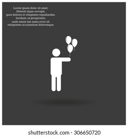 man holding several balloons. icon. vector design