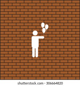 man holding several balloons. icon. vector design