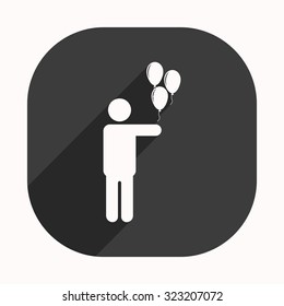 man holding several balloons. icon. vector design