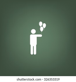 man holding several balloons. icon. vector design