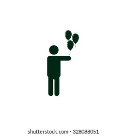 man holding several balloons. icon. vector design