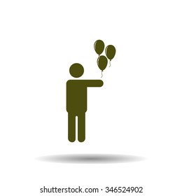 man holding several balloons. icon. vector design