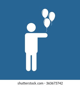 man holding several balloons icon, vector illustration. Modern design. Flat design style