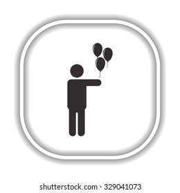 man holding several balloons. Modern design flat style icon