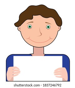 Man holding a sheet of paper on a white background
