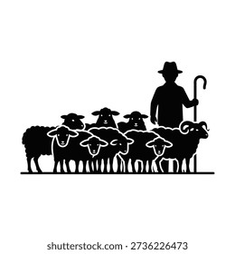 Man holding a shepherds crook with sheep