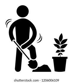 Man holding shovel is the concept of digging soil 