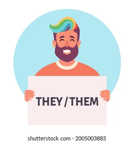 Man Holding Sign Gender Pronouns She Stock Vector (Royalty Free ...