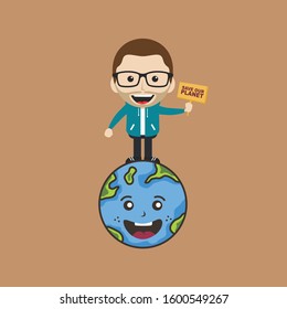 man holding sign save earth global warming campaign
