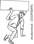 Man holding sign up, leaning on floor - hand drawn vector illustration for communicating a message | business cartoon