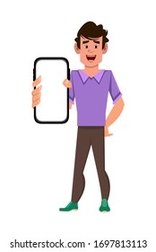 Man holding smart phone. man showing his smartphone