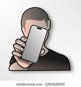 man holding smartphone design vector background illustration mockup 