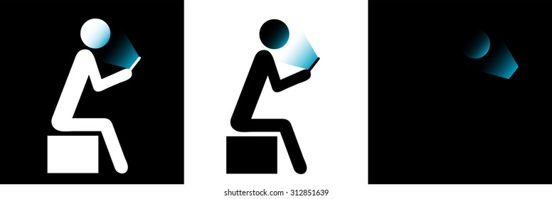 Man Holding Smartphone With Face Illuminated, Black And White Vector Icon, Blue Light From Screen, Usable As Web Icon Infographic Element Pictogram