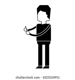 man holding smartphone listen message voice