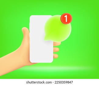 Man holding smartphone with new message notification