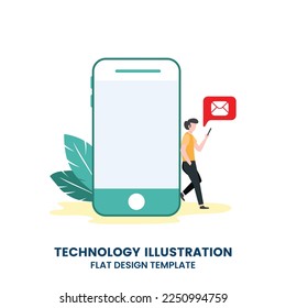 man holding smartphone and sending messages. Concept of chatting, online messaging.
