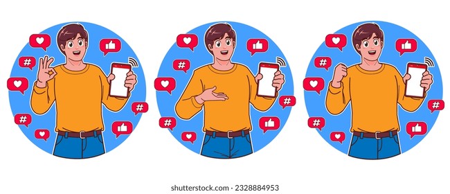 A man holding a smartphone and using social media