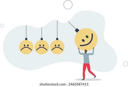 man holding smile face pendulum ball to hit other sad faces.flat vector illustration.