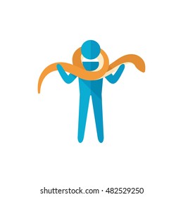 Man holding snake icon in flat color style. Zoo safari jungle posing photo