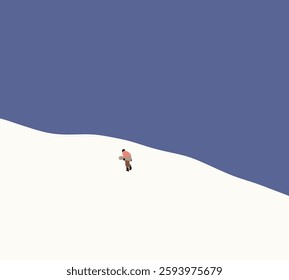 Man holding snowboard walking along ski slope at resort. Fun outdoor active lifestyle travel nature and winter extreme sport