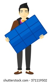 Man holding solar panel.