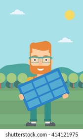 Man holding solar panel.